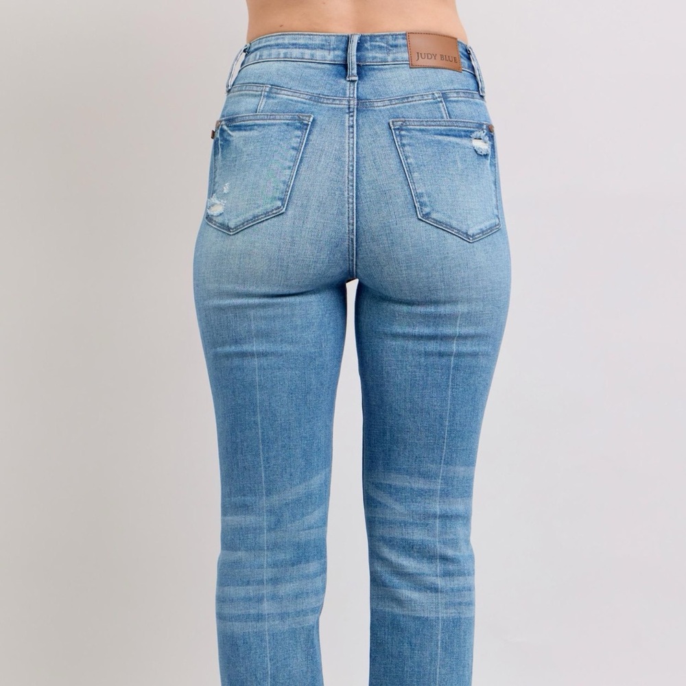 Judy Blue HW Tummy Control Vintage Wash Side Slit Slim Boot Jeans - Picture 10 of 16